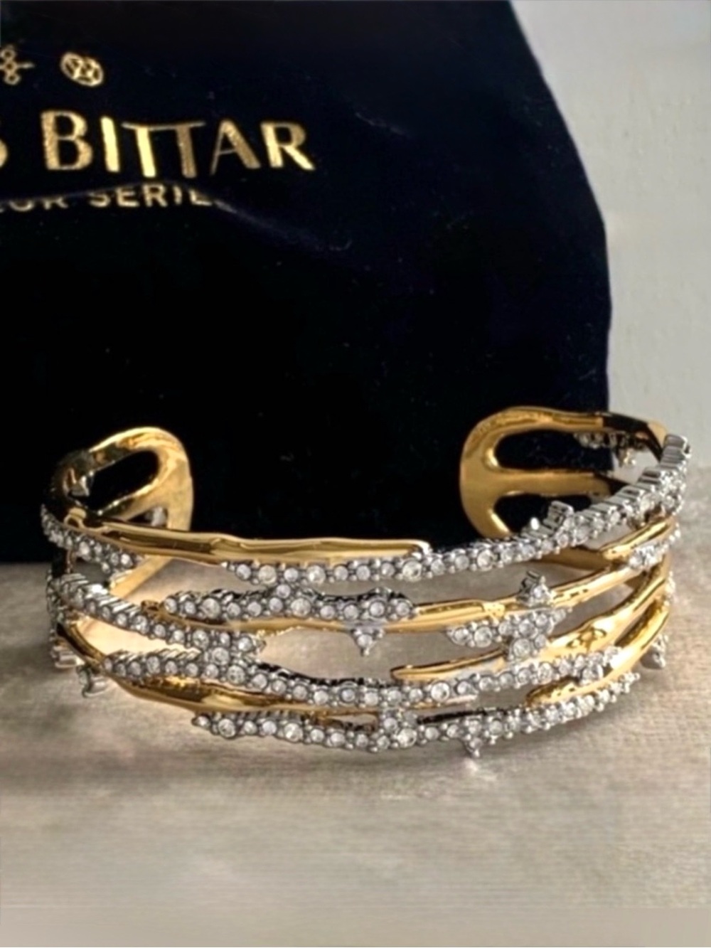NEW Alexis Bittar Pave Crystal Encrusted Thorn Cuff Bracelet OC01